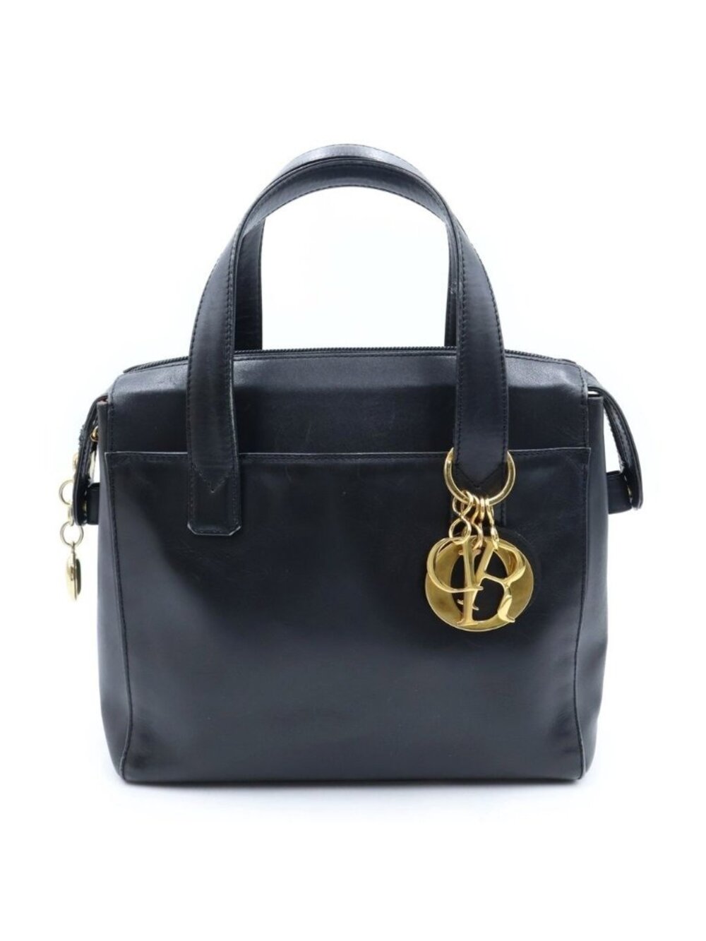 Dior 2-Way Shoulder Bag Black Leather Gold